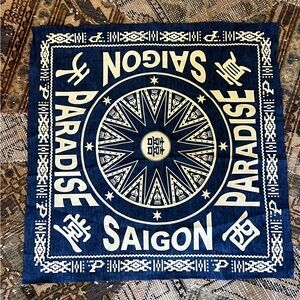 Blue and White Linen, Hand Made Saigon Paradise Scarf, Bandana, Tapestry
